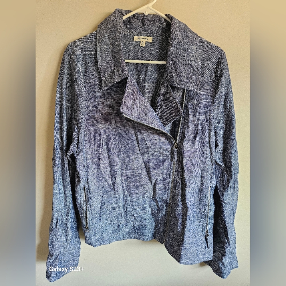 Max Studio Light Blue Denim-Style Jean Jacket - Picture 3 of 14